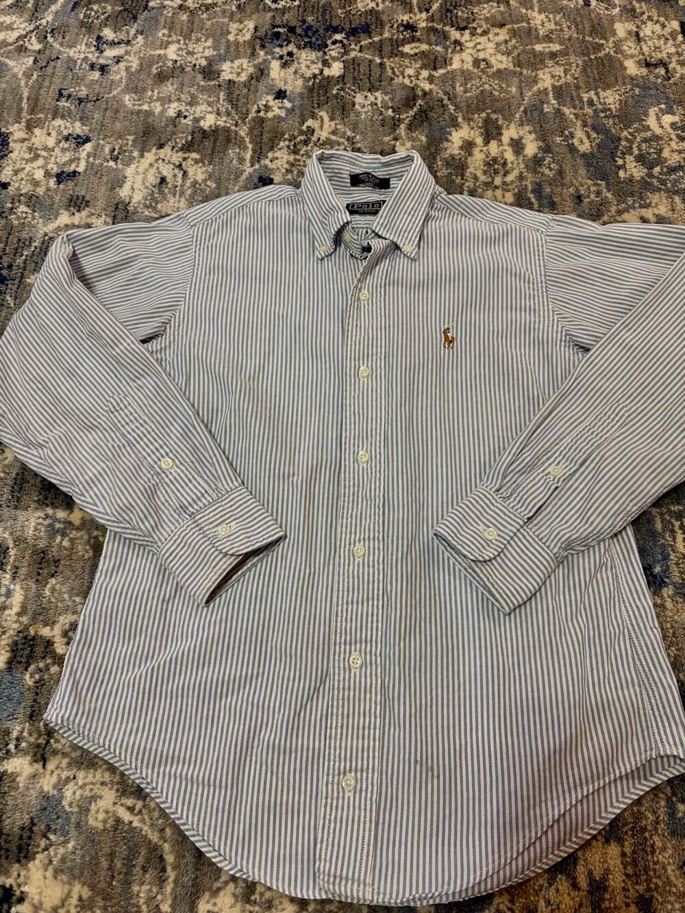 Vintage Ralph Lauren Blue Striped Button-Up Shirt Size 14